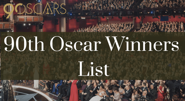 90th oscar winners list, oscar winners